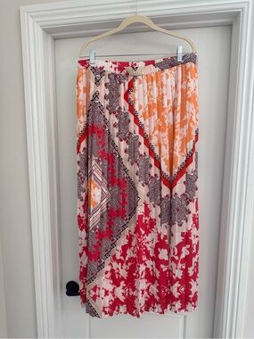 Chico’s Pleated Floral Patchwork Maxi Skirt in Pink & Orange size 2